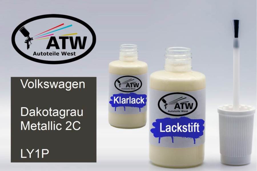 Volkswagen, Dakotagrau Metallic 2C, LY1P: 20ml Lackstift + 20ml Klarlack - Set, von ATW Autoteile West.